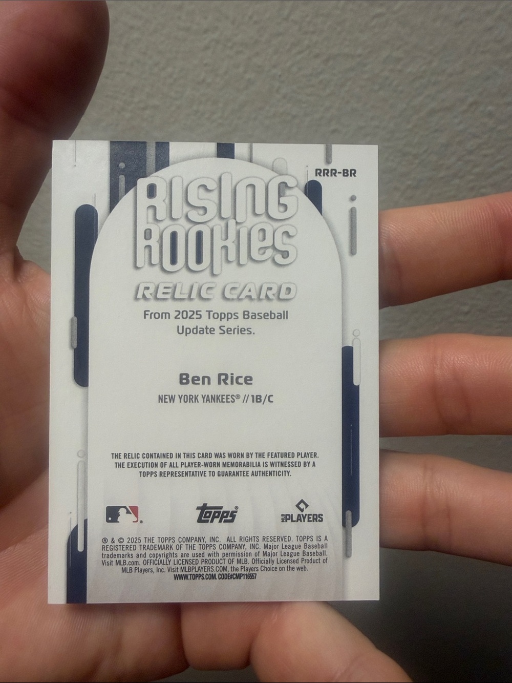 Topps Ben Rice Rising Rookies Card - White & Blue - Picture 2 of 2